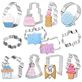 12PCS Happy Birthday Cookie Cutters — Stainless Steel Baking Set Fun Shapes for Kids and Adults Perfect for Birthday Cake Decorations Holiday Treats and Creative Cookie Designs