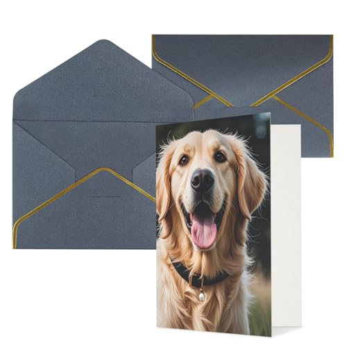 STVYUKL グリーティングカード 黒い封筒付き Thinking of You カード おもしろい ゴールデンレトリバー ハッピーバースデー 結婚式 招待状 空白のメモカード あらゆる機会に 4x6