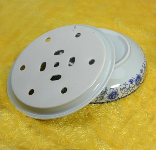 Image of Porcelain Tea Tray, 10 inch Double-Layer Ceramic Tray Round for Tea Coffee Serving Table (Blue and White Peonies)