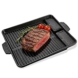 Grillplatte 32 × 26 cm Antihaftbeschichtet, Rechteckige Grillpfanne für Gaskocher & Camping, Aluminiumguss Grillaufsatz Raucharm für Gasgrill, Herd & Outdoor BBQ