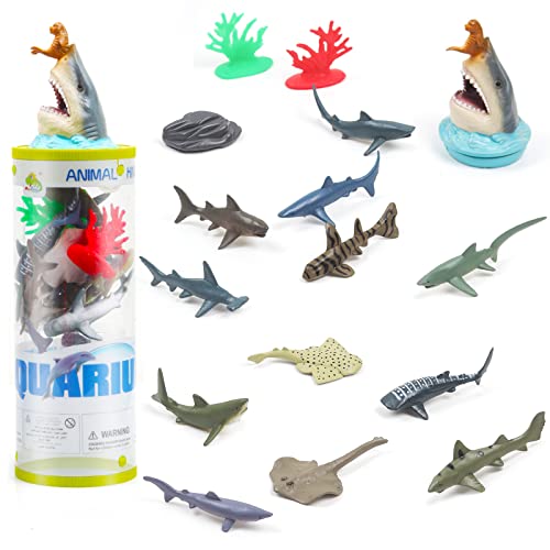 UNIQUE KIDS Mini Ocean Sea Animals Figure Creatures in Tube 15 pcs Set | Realistic Tiny Little Animals for Sensory Bin, Birthday Party Favor, Toddler 3-5 (Ocean Sea Animals)