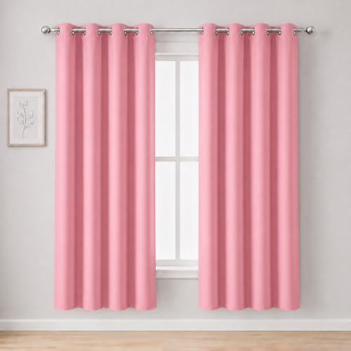 Image of LEMOMO Pink Thermal Blackout Curtains /52 x 72 Inch /Set of 2 Panels Room Darkening Curtains for Bedroom