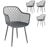 Outsunny Gartenstuhl 4er Set UV-beständige Gartenstühle aus Kunststoff mit Armlehne Rückenlehne Terrassenstuhl bis 120 kg belastbar Gartenmöbel für Hinterhof, Garten, Balkon Dunkelgrau