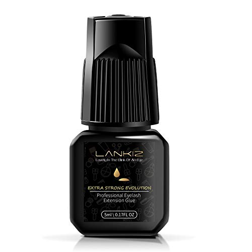 LANKIZ Eyelash Extension Glue - EXTRA STRONG Lash Glue 5ml | 1 Sec Drying Time | Retention 8 weeks | Semi-permanent Maximum Bond Power Black Adhesive For Professional Use Only