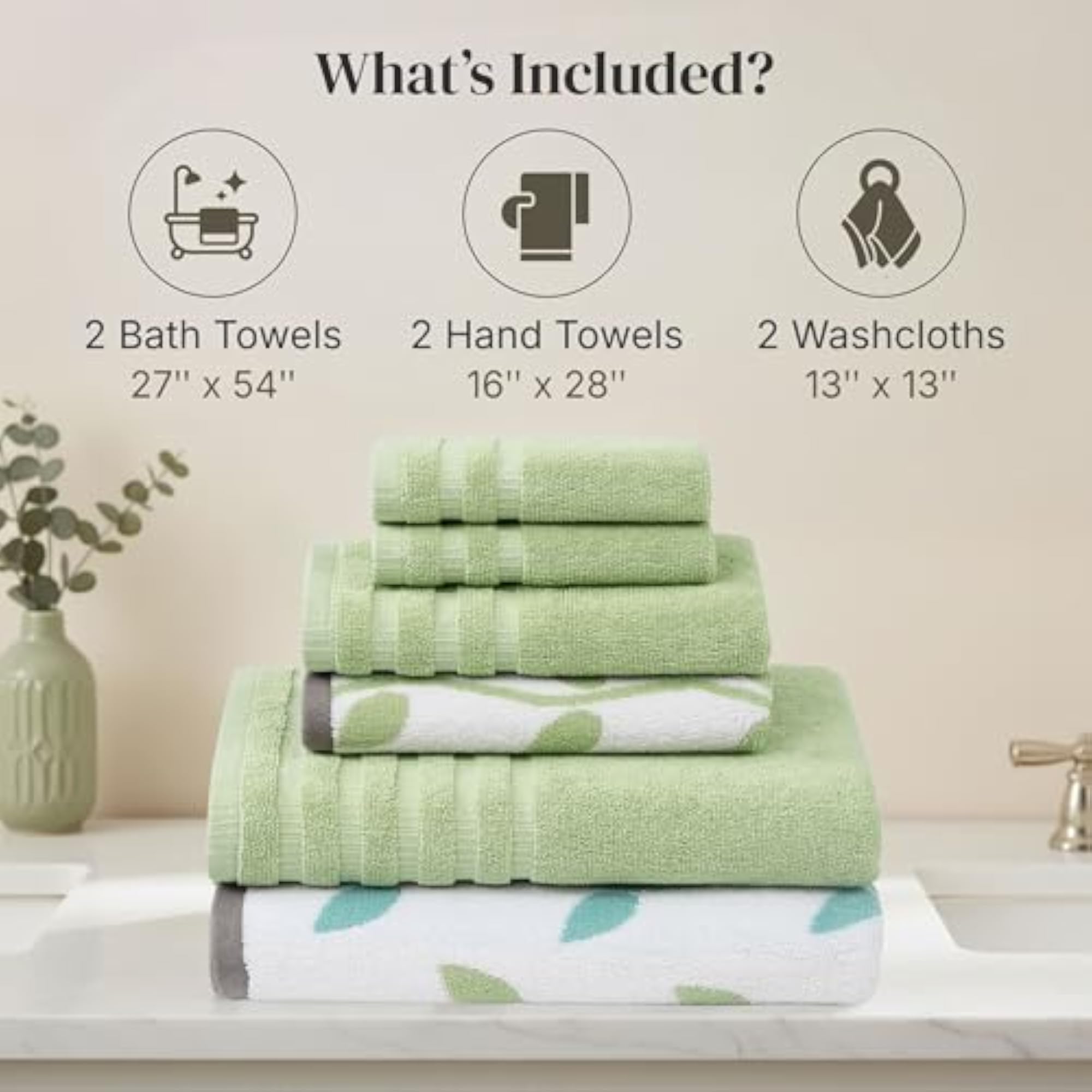 6-Piece Yarn Dyed Organic Vines Towel Set