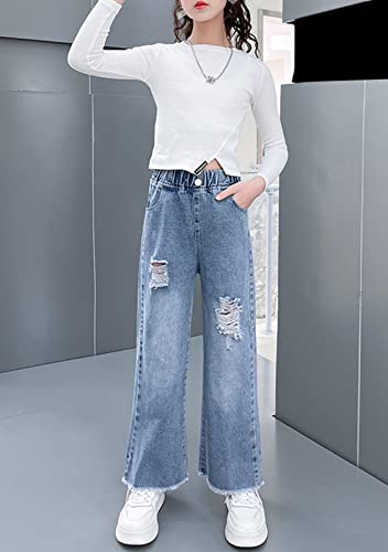 Betusline Girls' Ripped Wide Leg Jeans, 3-13 Years4