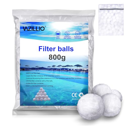 VAZILLIO 800g Boules de Filtre de Piscine Équivalent à 30 kg de Filtre à Sable, Réutilisables de Balle Filtrante Piscine Convient à Divers Systèmes de...
