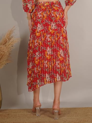 Image of NUEVOSDAMAS Floral Printed Pleated Navy /Multi Skirt