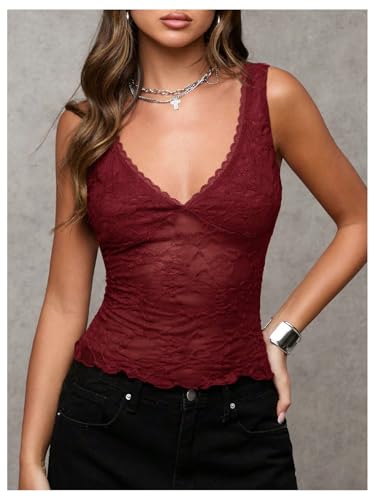 Women's Y2k Lace Tank Top Sleeveless V Neck Going Out Summer Tops Sexy Crop Tops3