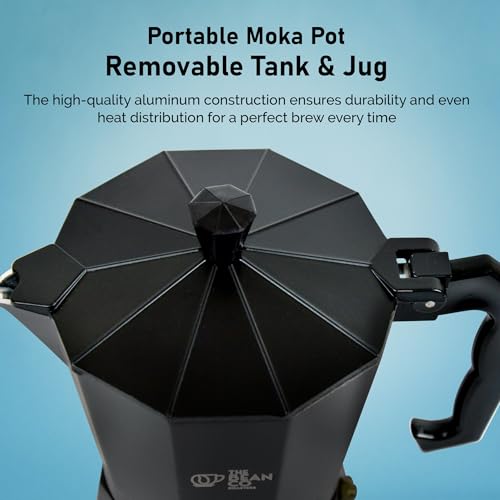 Image of THE BEAN CO Classic Moka Pot | Premium Aluminium | Stovetop | Espresso Coffee Maker (300 ml, Black)
