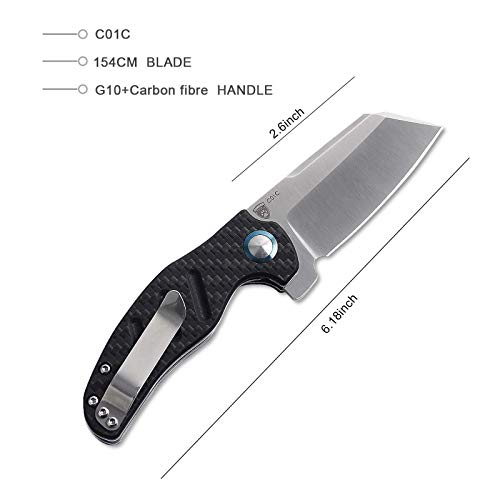 Kizer Knives Pocket Knife with Clip G10&Carbon Fiber Handle EDC Folding Knife Mini Sheepdog V3488 (Black&Grey) - Thumbnail 2