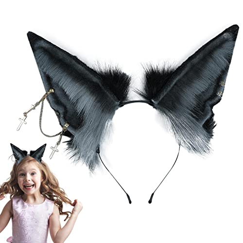 Tiara com orelhas de pele,Fantasia de Halloween de pele sintética Cosplay | Traje de Halloween de lo
