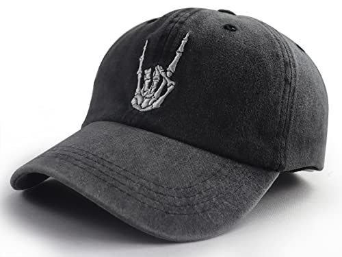 Skeleton Hands Hats For Men Women, Halloween Skull Finger Baseball Cap, Adjustable Washed Distressed Vintage Cotton Embroidered Hat, Funny Gifts For Dad Mom Grandpa Grandma Boys Girls Friends #TOP1