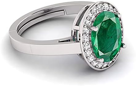 Natural 7.25 Ratti Lab Certified Emerald Panna 925 Sterling Silver Oval Shape Solitaire Adjustable Ring - Image 4