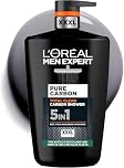 L'Oréal Men's Shower Gel, Men Expert Pure Carbon 5-in-1 XXL Body Wash 1L Pump, Total Action for Body, Face, Hair, Shave & Moisturiser, Powered by Carbon for Deep Cleanse