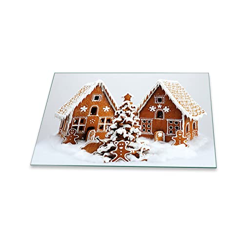 decorwelt | Herdabdeckplatte 80x52 cm 1-Teilig Weihnachten Braun Ceranfeld Universal Spritzschutz Glas Deko Elektroherd Induktion für Kochplatten Herdschutz Schneidebrett Sicherheitsglas