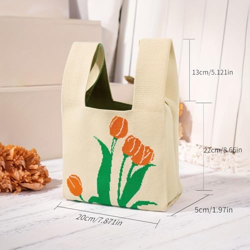 Image of Kawn Crochet Wrist Handbag for Women Wristlet Sleeve Knot Pouch Portable knitted breathable lightweight foldable Casual Small Purse Cute Tote Bag For Shopping, Dating, Travel