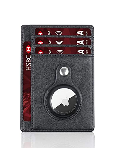 Gojoquanzhou Mens Minimalist Thin Wallet with Money Clip Rfid Blocking Credit Card Holder Anti-lost Wallet ID Holder for Men Womens (Black for AirTag)