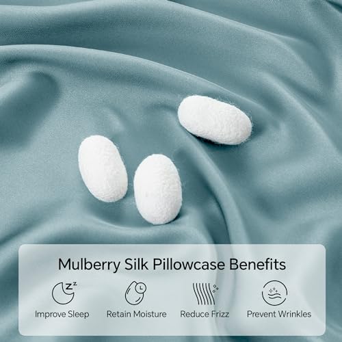Image of INFIIXSO Silk Pillow Cases 2 Pack Standard Size, Ultra Smooth & Soft Mulberry Silk Pillow Case for Hair and Skin, Breathable Cooling Silk Pillowcase with Hidden Zipper (Haze Blue, 20x26 Inches)