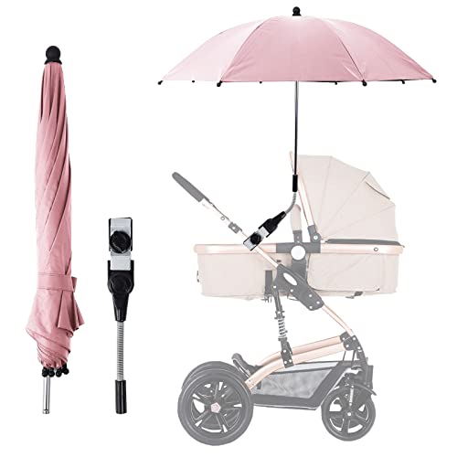 Kinderwagen Regenschirm Universal - UV Schutz 50+ Sonnenschirm Buggy für Kinderwagen und Buggy - mit Einem Regenschirmgriff- Rosa