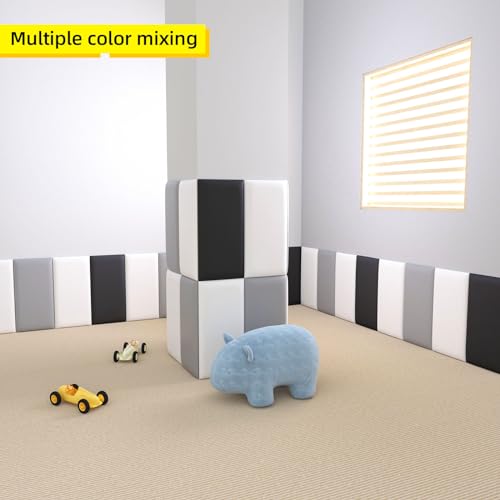 Raycity Peel and Stick Headboard for Twin and King in White Headboard Panels for Wall, 3D Anti-Collision Wall Panel, Self-Adhesive Bedroom/Living Room Upholstered Wall Panel (4 Panels/11.8\" x 23.6\")