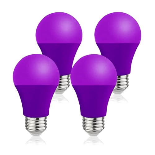 Purple LED Light Bulbs - 9W(60W Equivalent) A19 E26 Base 4-Pack for Decor