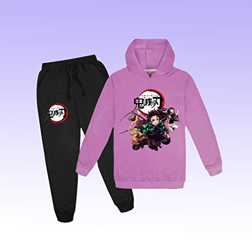 Conjunto de calça de moletom com capuz e calça de algodão Demon Slayer Kimetsu No Yaiba para meninos