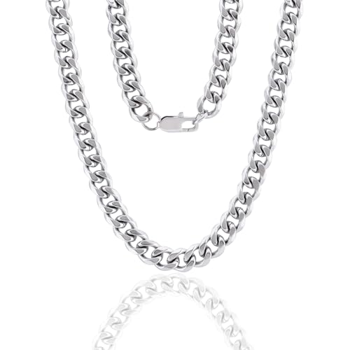 XIANNVXI Stainless Steel Chain for Mens Silver Cuban Link Chains for Men Women Real 925 Silver Plated Necklace Chains 20In 9mm Mens Jewelry