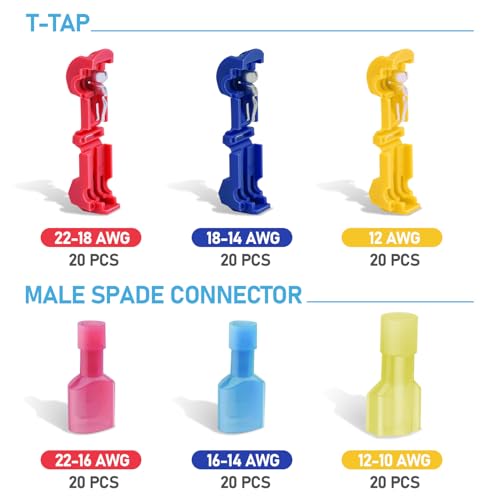TICONN 120Pcs T Tap Wire Connectors, T Wire Quick Splice Connector, T Connectors for Wiring with Storage Case (120Pcs)