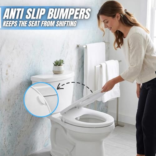 Image of GenieBidet Right Side Bidet Toilet Seat Round - Round Bidet Toilet Seat with Adjustable Self-Cleaning Nozzles, Attachment, T Adapter & Bottle - Non Electric Bidet Seat