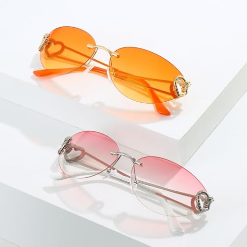 Lunettes de soleil sans monture double cœur au design œil de chat vintage