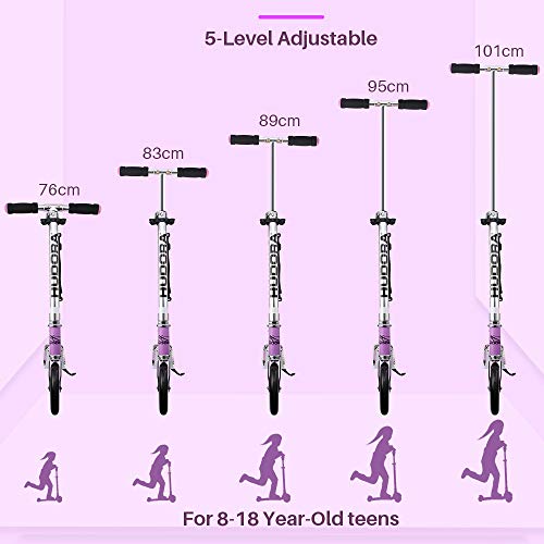 Scooter for Kids Ages 6-12 - HUDORA Scooter for Teens Ages 8-12 Years, Scooter for Adults, Supports up tp 220 lbs, Height Adjustable with Big Wheel Quick-Release Folding System Commuting Scooter