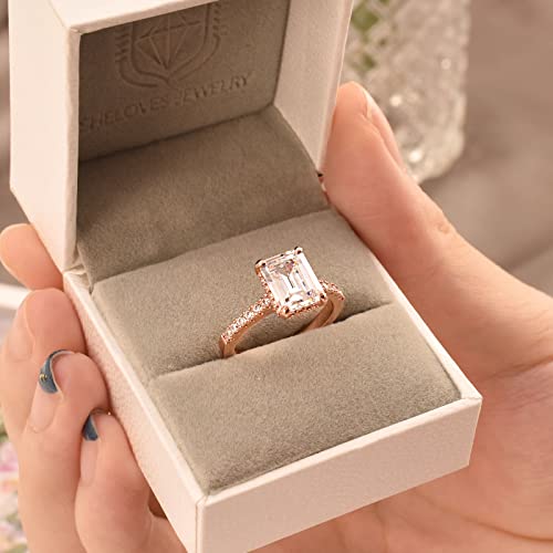 Sheloves 3 Carat Emerald Cut Cz Engagement Rings 925 Sterling Silver Rose Gold Plated Promise Rings For Women Sz 8 #TOP3