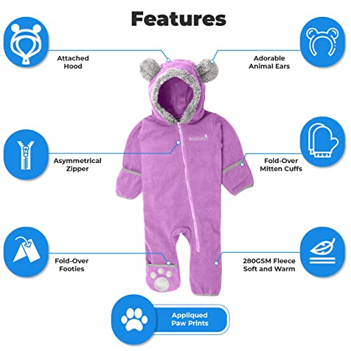 Snonook Baby Bunting – Winter Suit For Girls And Boys With Fleece Hood And Mittens, Violet, 3/6 Months #TOP1