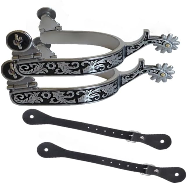Western Cowboy Spurs, Paired with & 6-Hole Spur Belt, Stainless Steel Retro Spurs Leather Spur Straps, Rotatable Gear, Equestrian Horse Riding​ for Men & Women