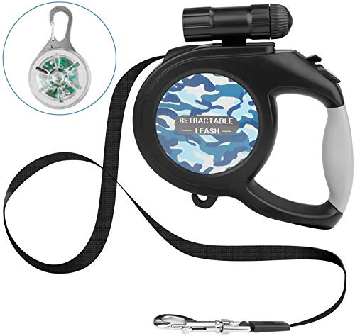 RCRuning-EU Flexi Laisse pour Chien,Laisses rétractables pour Chiens 8M,Dog Lead with LED Light for Night Walking Large Medium Small Pet Dogs (Camouflage Blue) Cover