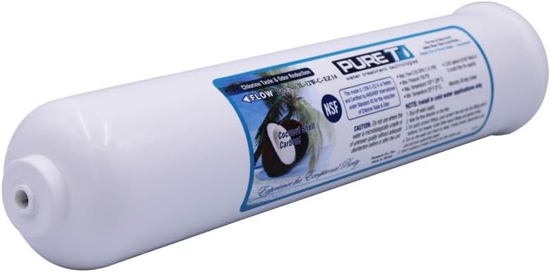 PureT Compact Inline Post-Carbon Filter 2"x6" with 3/8" NPT Threaded Connection - GAC Polishing Filter for RO Systems, Ice Makers & Refrigerators | NSF Certified | 700 Gallon Capacity | IL-6W-C-38