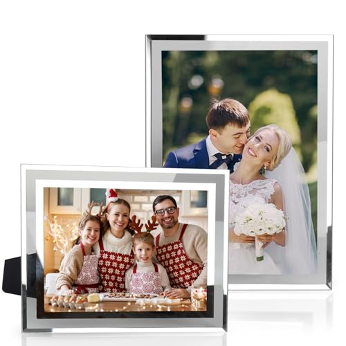 2 Pack 8x6 Photo Frame,8x6 Glass Photo Frames, Glass Picture Frame for Wedding Family Landscape Portrait Photos and Home Decoration