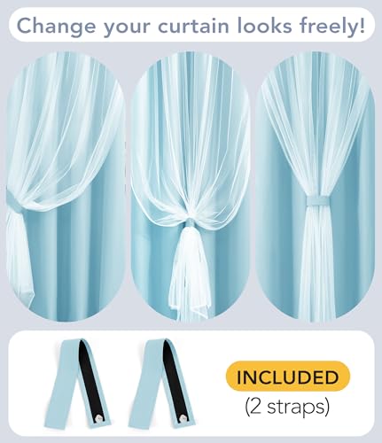 Image of 100% Blackout Curtains with Sheer Overlay, Blue, 52 x 96 inch, 2 Panels