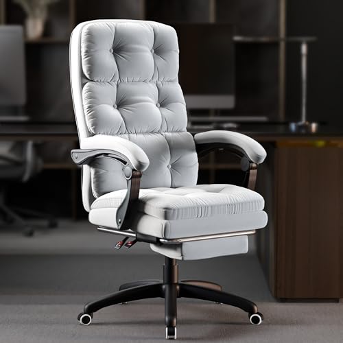 Blisswood Ergonomic Desk Chair with Footrest – Comfortable Office Chair with Lumbar Support & Padded Armrest, Reclining Backrest, 360° Swivel Comfy Seat for Home Office, Study, PC Gaming - Light Grey