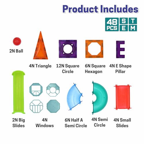 Image of Chanak 48 PCS Magnetic Tiles for Kids, Magnetic Building Blocks, Constructing & STEM Learning Creative Educational Brain Toys, 3D Magnetic Tiles Marble Set Great Birthday Gift for Boys & Girls Age 3+