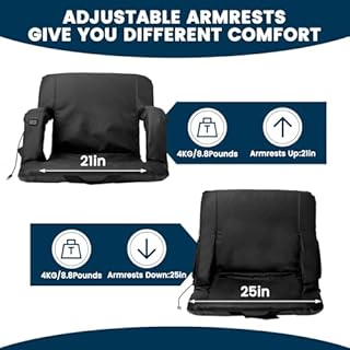 Double Heated Stadium Seats for Bleachers with Back Support, Portable and Lightweight Heated Bleacher Seat with Backrest, 6 Reclining Positions, 3 Levels of Heat for Outdoor Game Sports