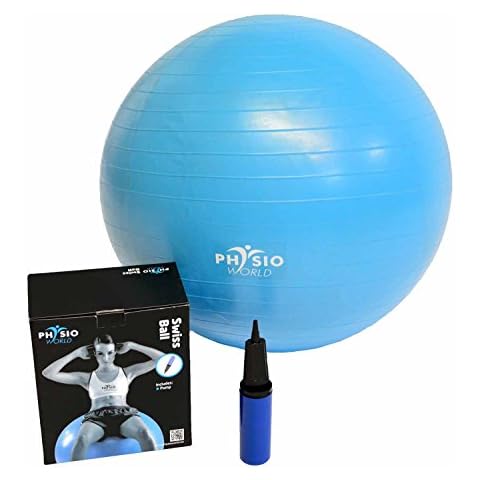 PhysioWorld Anti Burst Swiss Ball with Pump - 55cm, 65cm, 75cm Great Exercise Ball for Gym & Home Cover