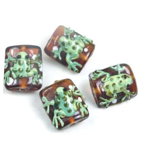 KJH4 Pcs Lampwork Glass Beads Frog Topaz Polka Dot Rectangle Lampwork Handmade Glass Beads 23x18mm, Glass Beads for Jewelry Making - KJH296 | #YY97E