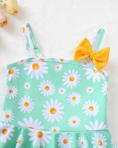 Image of Toddler Girl Swimsuit Baby Girl Bathing Suit Long Sleeve Floral Zipper One-Piece Rash Guard Swimsuit with Hat