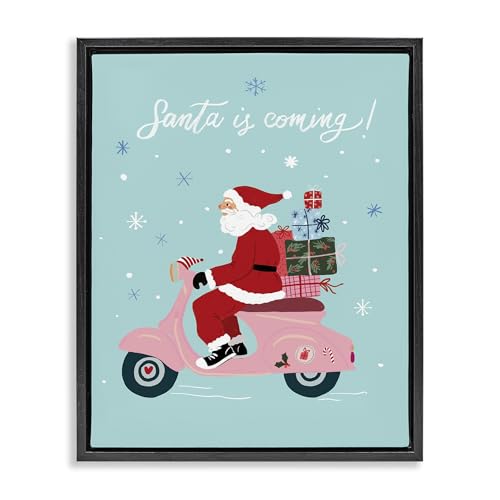 Santa on Moped Scooter Holiday, 25 x 31 Inch Canvas in Floater Frame