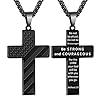 DuoDiner – Collar de cruz de 18+2 pulgadas, versículo de la Biblia, dije de bandera estadounidense, acero inoxidable para hombres y niños, regalo de joyería
