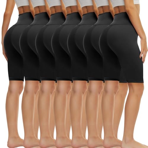 TNNZEET 7 Pack Biker Shorts for Women - 5''/8''/3'' High Waisted Workout Tummy Control Spandex Gym Shorts for Yoga Athletic