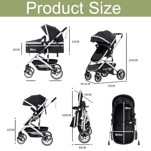 Gcarebb 3 in 1 Pram, City Strollers with Car Seat, Portable One-Click Folding Walking Stick Stroller, Landscape Combined Strollers High Aluminium Frame for Newborn 0-4 Years - Image 7