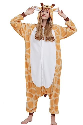 DELEY Animal Adulte Vêtements De Nuit Chaude Onesies Pyjama Girafe Unisexe Homewear Grenouillere Pyjama à Capuche Costume XL